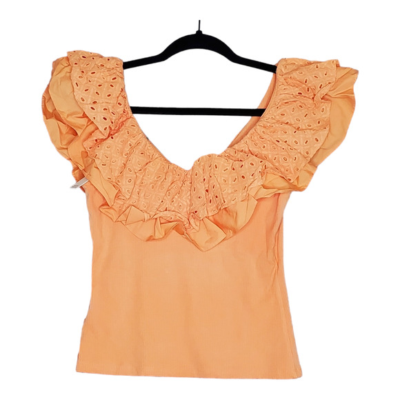 🎁 NWT SUNDAY in BROOKLYN 🎁 ANTHROPOLOGIE Orange V Neck Ruffle Top S - Picture 1 of 6